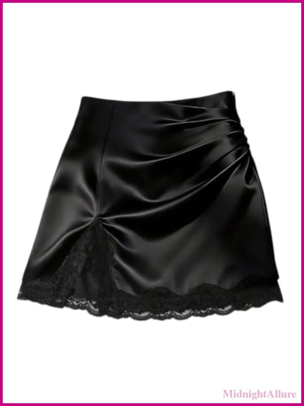 Women's Lace Satin Slit Skirt Silk Ruched Bodycon Mini Skirts